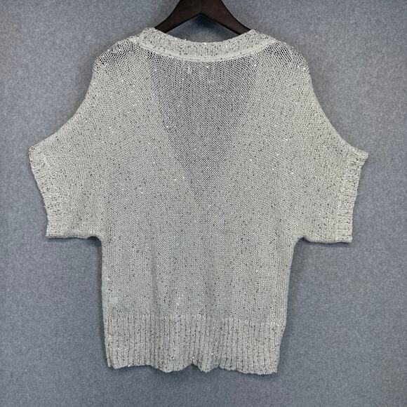 Jennifer Lopez Sweater Womens Medium Cream Sequins Cardigan Short Sleeve V-Neck - Picture 10 of 10